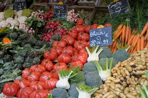Fresh vegetables at a Paris market, Paris, France